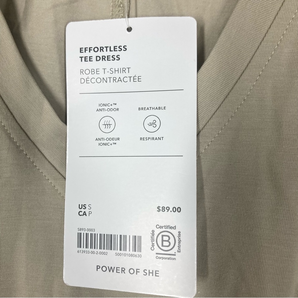 ATHLETA Effortless Tee Dress Small Stretch Anti-odor Beige Midi NWT Cotton - Picture 13 of 16